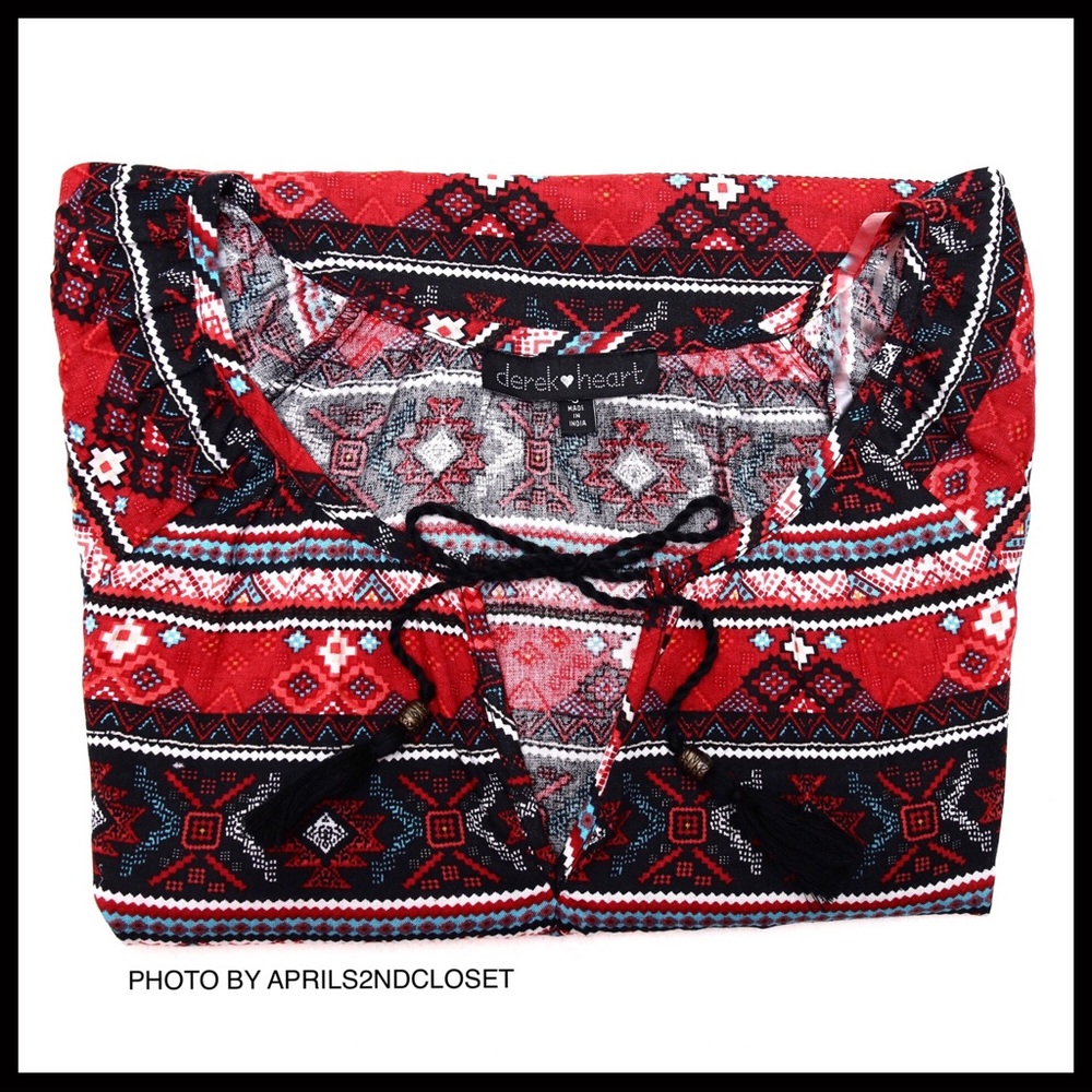 BOHO PRINT PULLOVER BLOUSE PEASANT TUNIC TOP - Picture 5 of 8